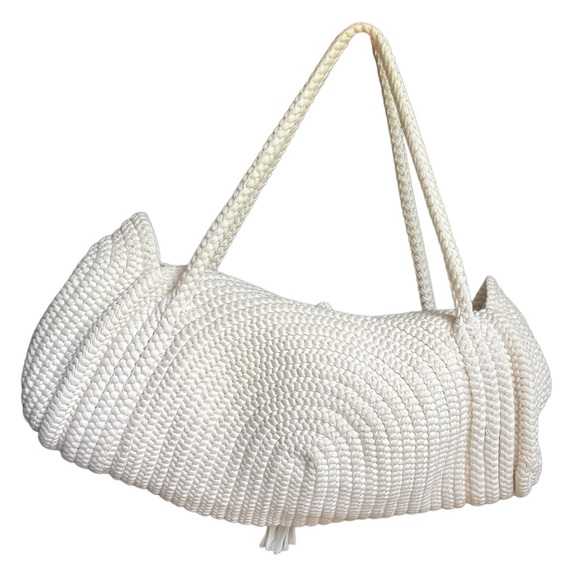 David & Scotti Cream White Handmade Boho Luxe Braided Macrame Rope Handbag Purse - Picture 2 of 8